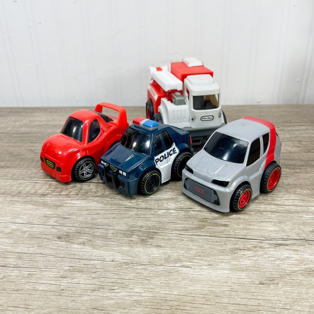 Little Tikes Toy Vehicle Lot Fire Truck Police Car Sports Cars 4 Piece Set